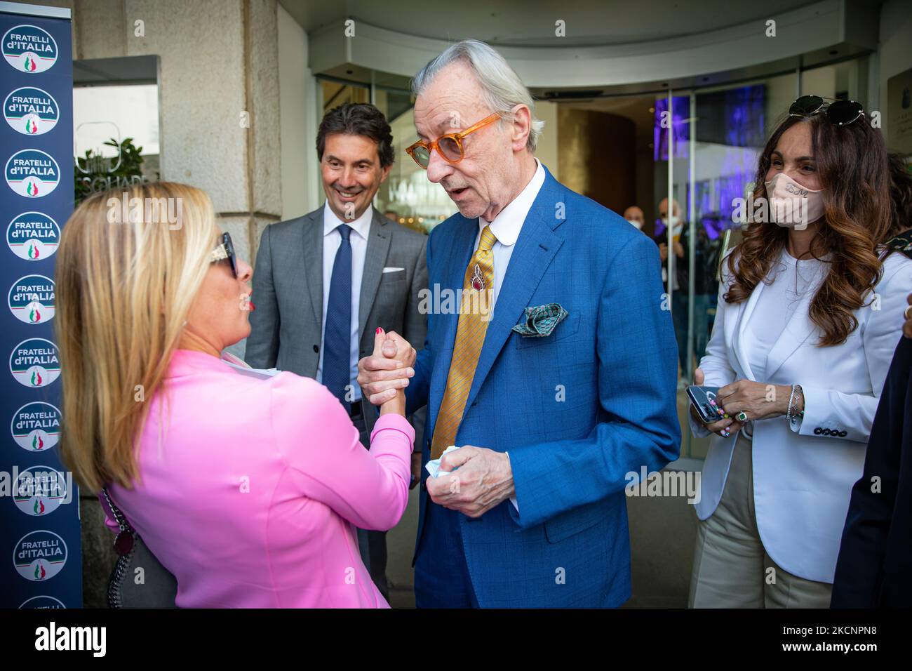 Meloni and Vittorio Feltri attend the Fratelli D’Italia press