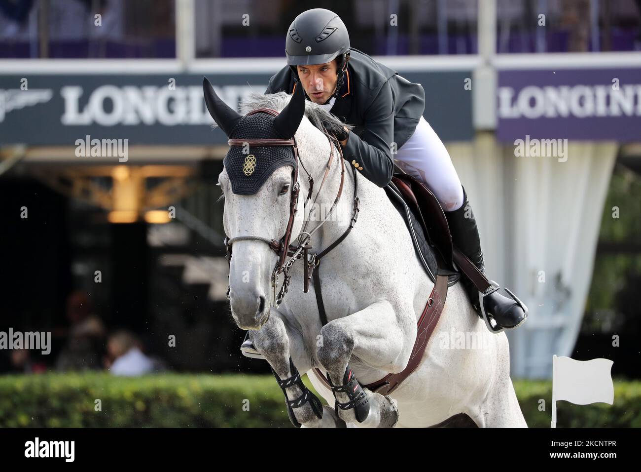 Eduardo Alvarez Aznar riding Ilero during the Copa Negrita, corresponding to the 109th edition of the Longines FEI Jumping Nations Cup Jumping Final, held at the Polo Club on 01st October 2021, in Barcelona, Spain. (Photo by Joan Valls/Urbanandsport/NurPhoto) Stock Photo