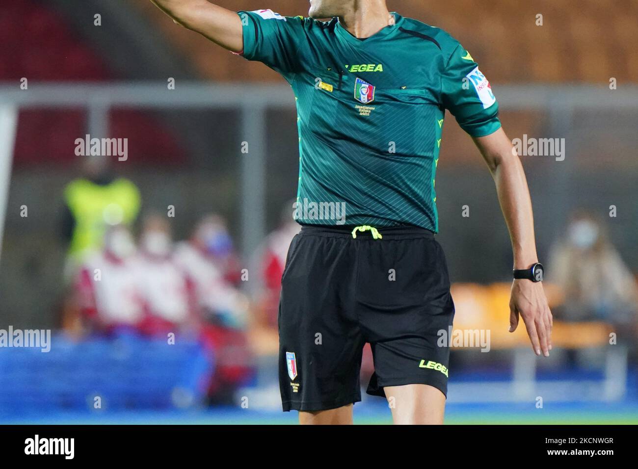 referee shirt during the Italian Football Championship League BKT US Lecce vs AC Monza on October 01, 2021 at the Via del Mare stadium in Lecce, Italy (Photo by Emmanuele Mastrodonato/LiveMedia/NurPhoto) Stock Photo