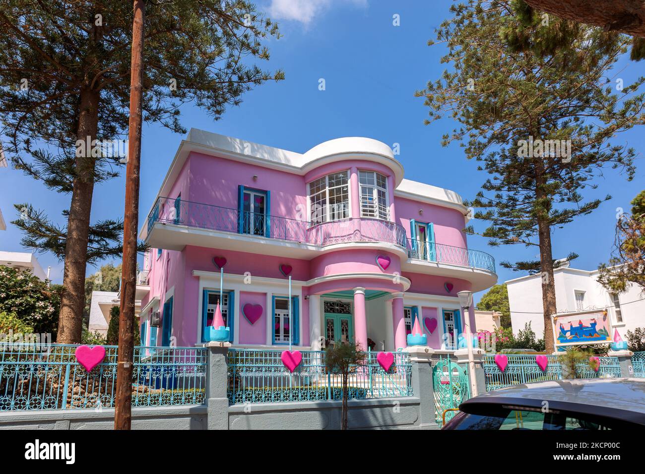 Beautiful colorful elementary school building in Rhodes, Greece. High quality photo Stock Photo