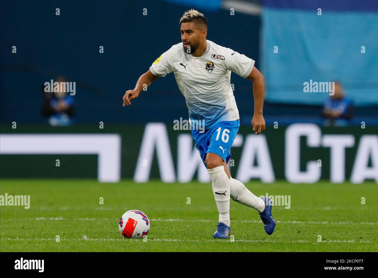 Christian Noboa of Sochi in action during the Russian Premier League match between FC Zenit Saint Petersburg and FC Sochi on October 3, 2021 at Gazprom Arena in Saint Petersburg, Russia. (Photo by Mike Kireev/NurPhoto) Stock Photo