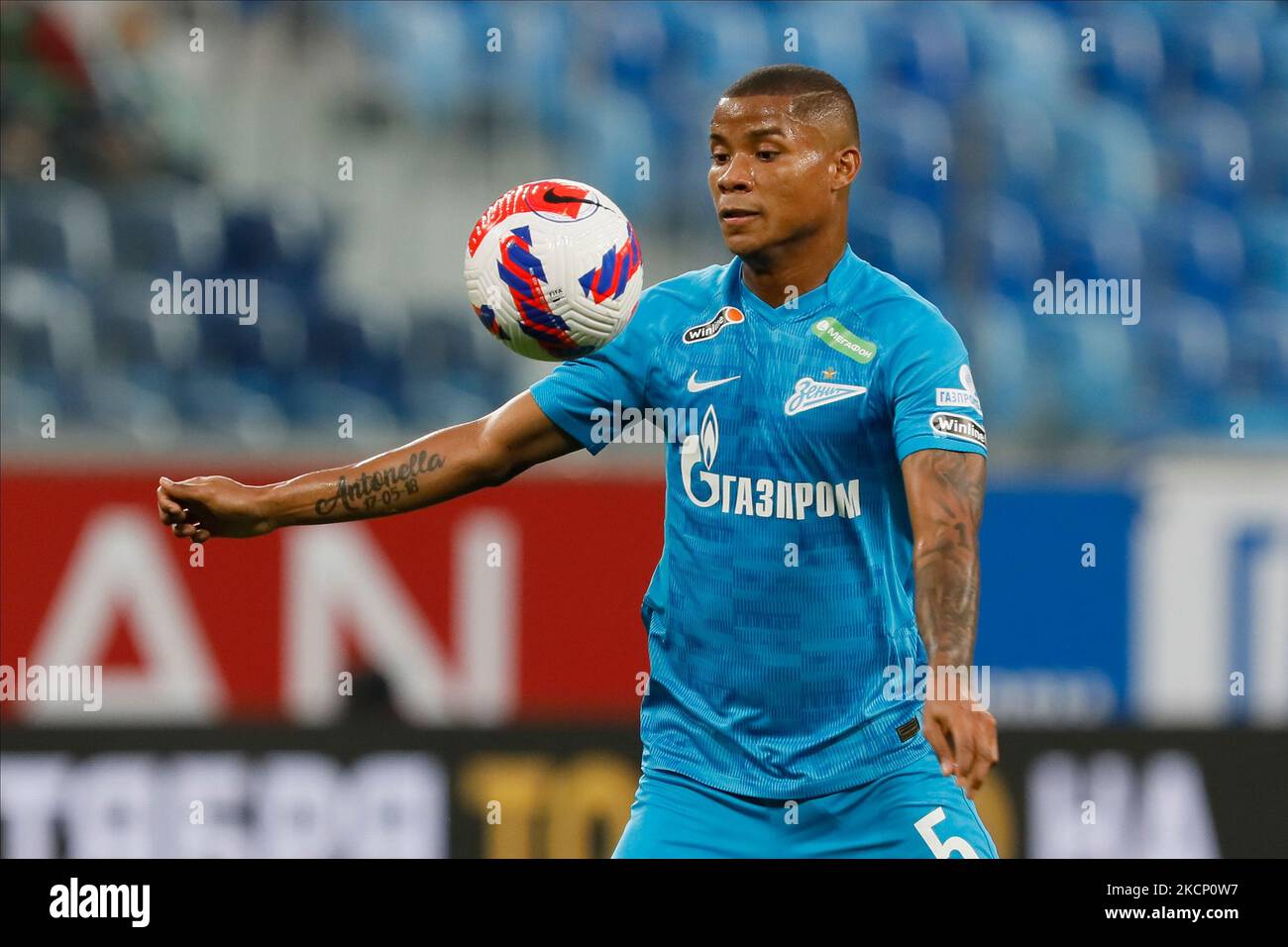 Wilmar Barrios of Zenit in action during the Russian Premier League match between FC Zenit Saint Petersburg and FC Sochi on October 3, 2021 at Gazprom Arena in Saint Petersburg, Russia. (Photo by Mike Kireev/NurPhoto) Stock Photo