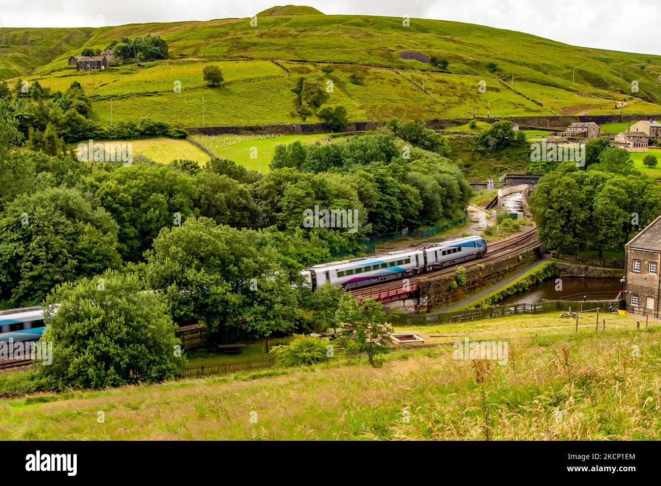 Newcastle to Liverpool Train at Standedge Tunnel, Marsden Stock Photo