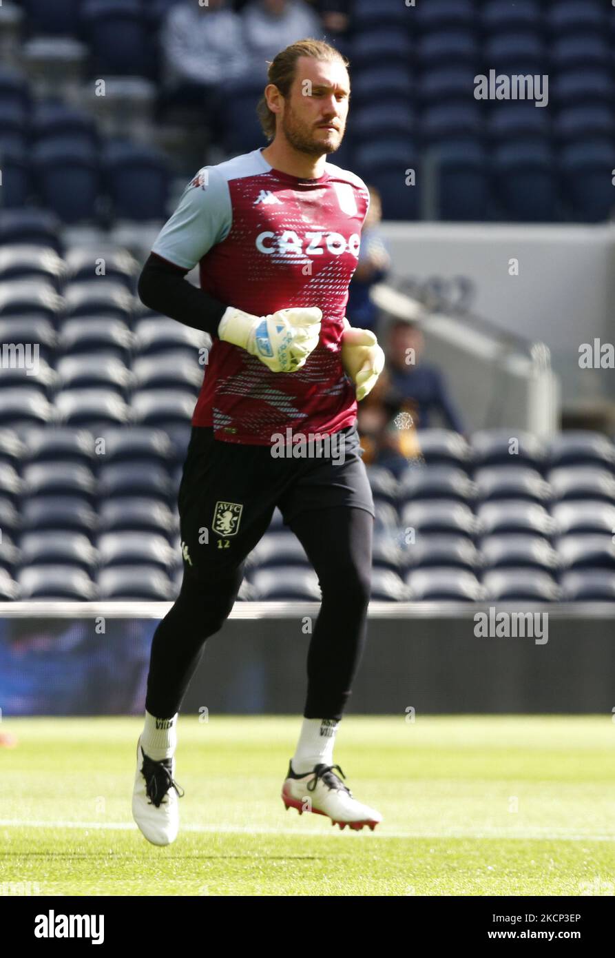 Jed Steer of Aston Villa during the prematch warmup during Premier