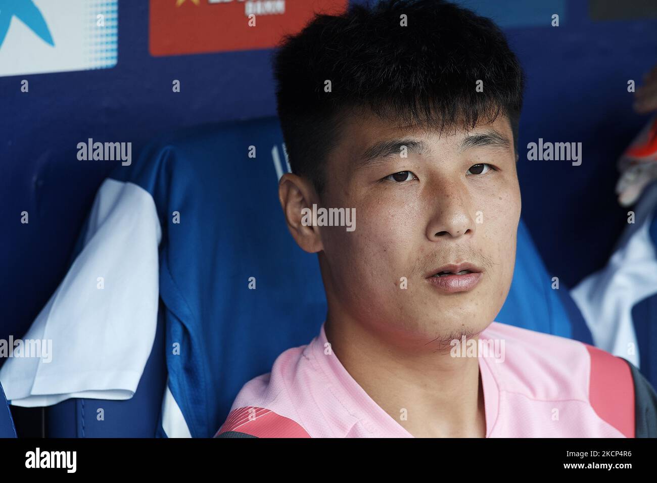 Lei Wu of Espanyol sitting on the bench prior to the La Liga Santander