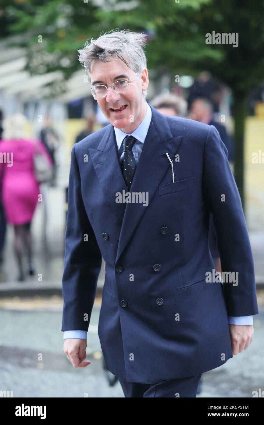 Jacob Rees-Mogg MP, Leader of the House of Commons, on day three of the Conservative Party Conference at Manchester Central, Manchester on Tuesday 5th October 2021. (Photo by MI News/NurPhoto) Stock Photo