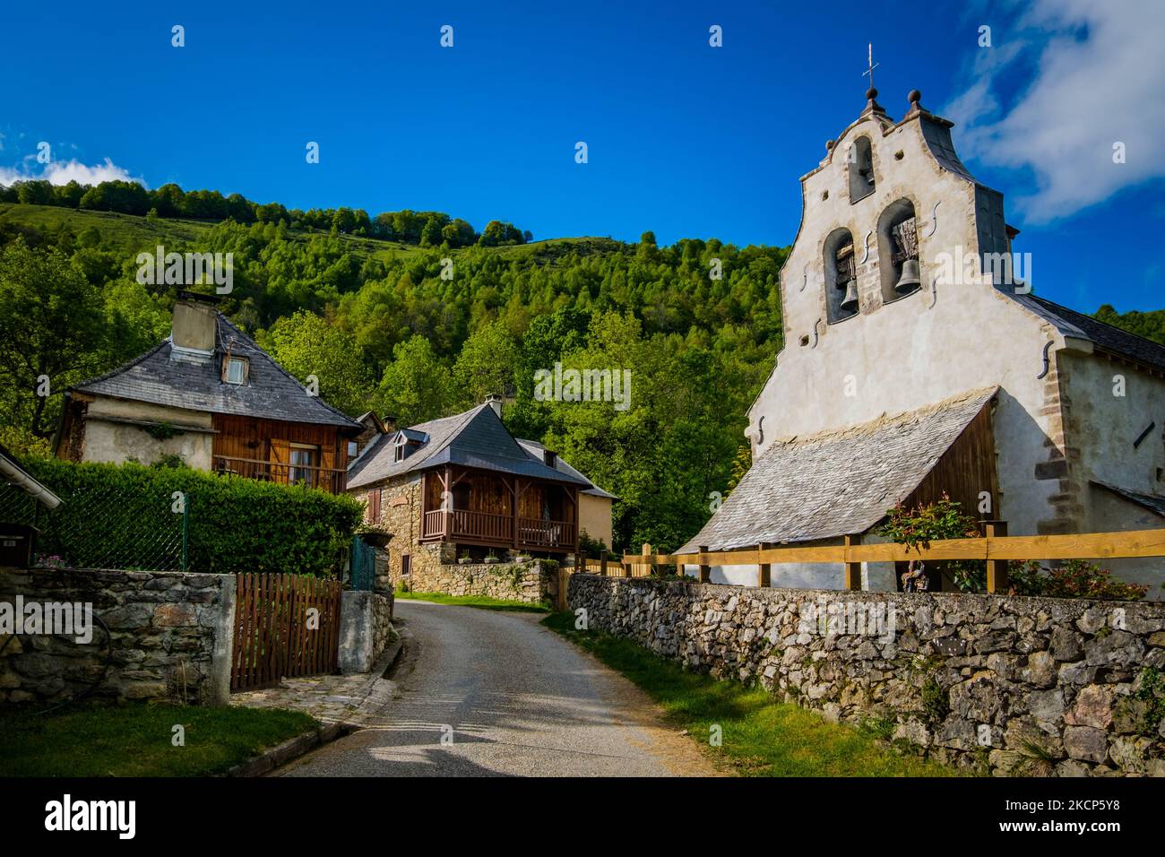 View on the old church and traditional houses in the village of Antras