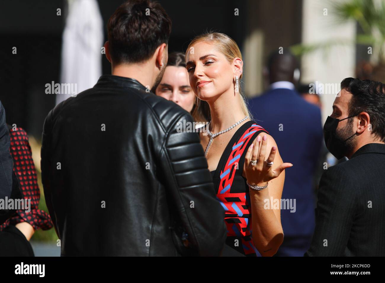 Chiara Ferragni, an Italian blogger and influencer, promotes the new Serpenti collection by Bulgari during the event at the Duomo Square in Milan, Italy on October 6th, 2021 (Photo by Beata Zawrzel/NurPhoto) Stock Photo
