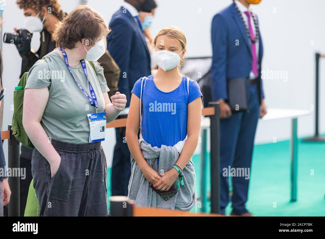Swedish climate activist Greta Thunberg attends the Youth4Climate Pre-COP Event at MiCo Convention Centre on September 28, 2021 in Milan, Italy. (Photo by Alessandro Bremec/NurPhoto) Stock Photo