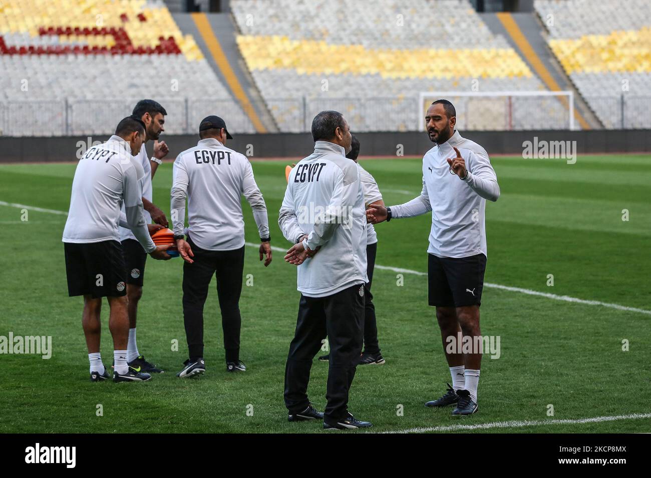The technical staff of the egyptian national team at the borg el arab