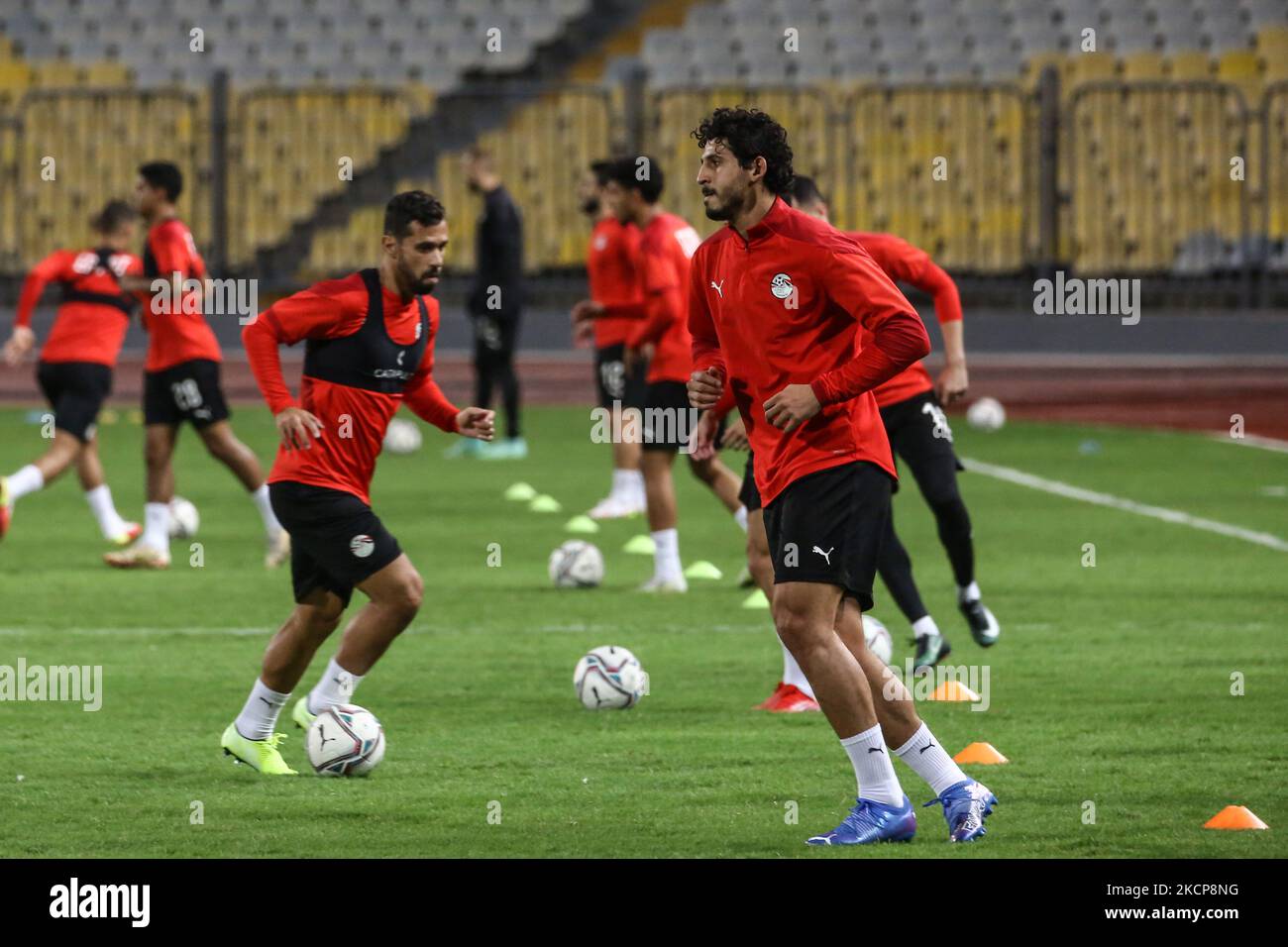 Ahmed hegazy participates in training on October 9, before the Egypt-Libya match scheduled for October 10 at Borg El Arab Stadium. (Photo by Ayman Aref/NurPhoto) Stock Photo
