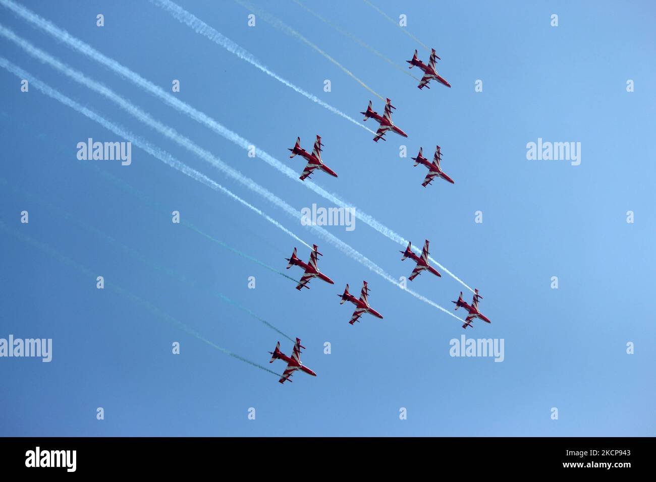 Indian Air Force's (IAF) acrobatic team 'Surya Kiran' fly in a ...