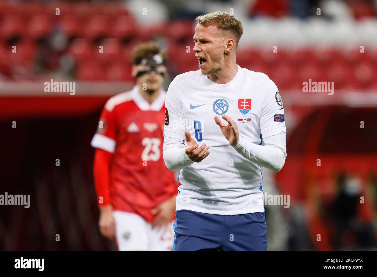 Ondrej Duda of Slovakia during the FIFA World Cup Qatar 2022 Group H european qualification football match between Russia and Slovakia on October 8, 2021 at Ak Bars Arena in Kazan, Russia. (Photo by Mike Kireev/NurPhoto) Stock Photo