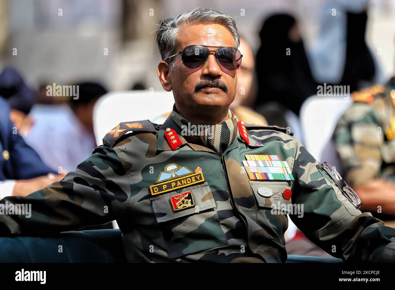 Lieutenant General Devendra Pratap Pandey AVSM, VSM, Three-star rank  general of the Indian Army is seen during the inauguration of New Parivaar  School, Baramulla, Jammu and Kashmir, India on 10 October 2021. (