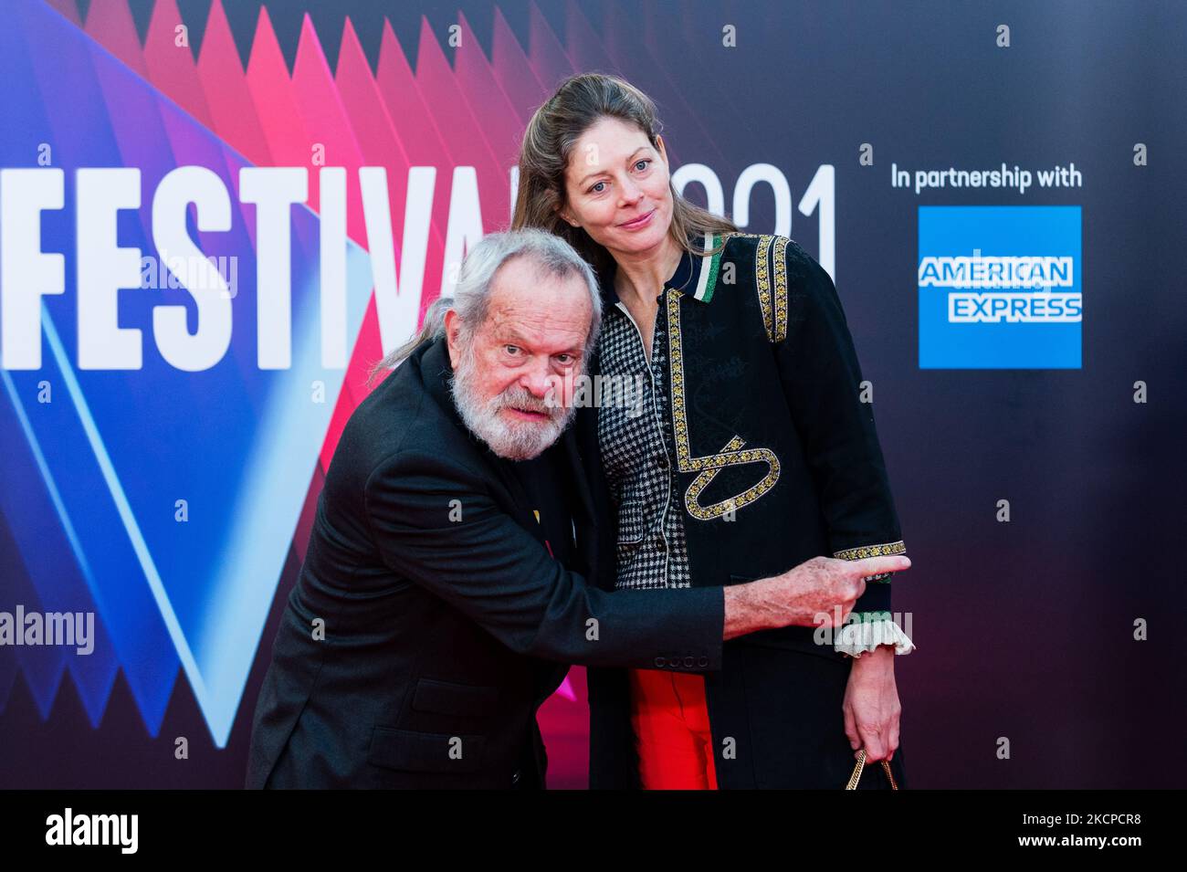 Terry Gilliam and Amy Gilliam attend the 'The French Dispatch' UK Premiere during the 65th BFI London Film Festival at The Royal Festival Hall in London, Britain, 10 October 2021. (Photo by Maciek Musialek/NurPhoto) Stock Photo