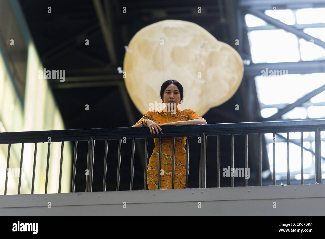 LONDON, UNITED KINGDOM - OCTOBER 11, 2021: Korean American conceptual artist Anicka Yi attends a press view at Tate Modern as the gallery unveils her new aerial work at the Turbine Hall titled 'In Love With The World' for the 2021 Hyundai Commission on October 11, 2021 in London, England. (Photo by WIktor Szymanowicz/NurPhoto) Stock Photo