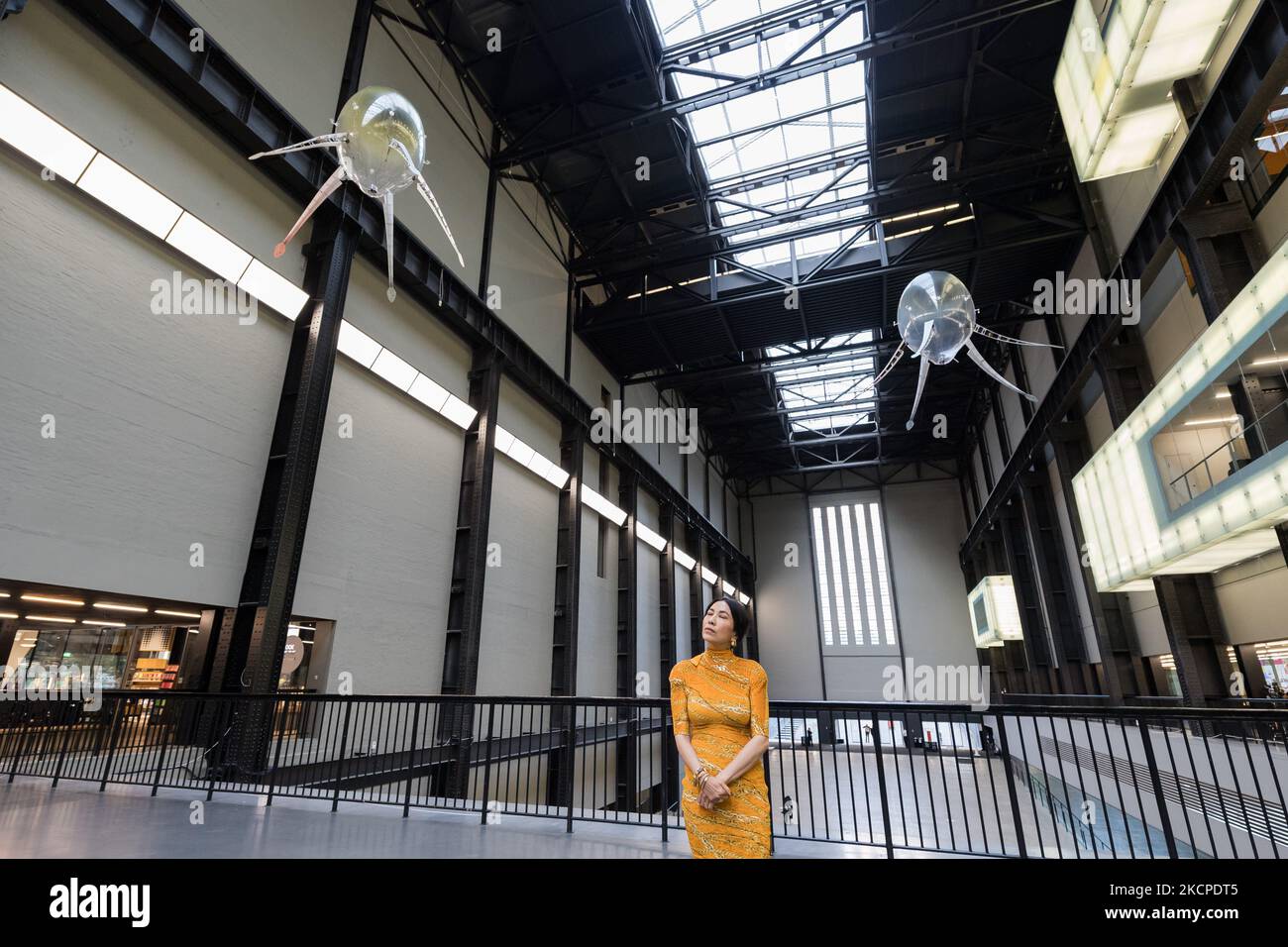 LONDON, UNITED KINGDOM - OCTOBER 11, 2021: Korean American conceptual artist Anicka Yi attends a press view at Tate Modern as the gallery unveils her new aerial work at the Turbine Hall titled 'In Love With The World' for the 2021 Hyundai Commission on October 11, 2021 in London, England. (Photo by WIktor Szymanowicz/NurPhoto) Stock Photo