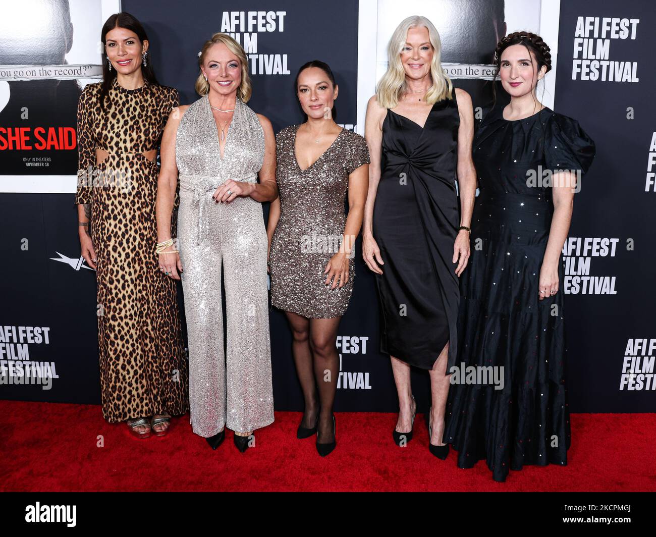 HOLLYWOOD, LOS ANGELES, CALIFORNIA, USA - NOVEMBER 04: Dawn Dunning, Louisette Geiss, Larissa Gomes, Caitlin Dulany and Sarah Ann Masse arrive at the 2022 AFI Fest - Special Screening Of Universal Pictures' 'She Said' held at the TCL Chinese Theatre IMAX on November 4, 2022 in Hollywood, Los Angeles, California, USA. (Photo by Xavier Collin/Image Press Agency) Stock Photo