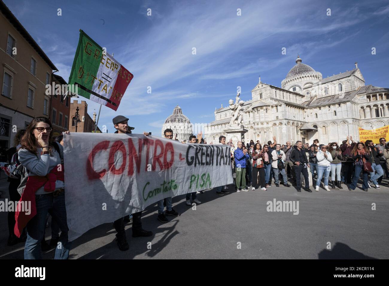 Opponents of Italy's Green pass gathered in Miracle Square during the ...