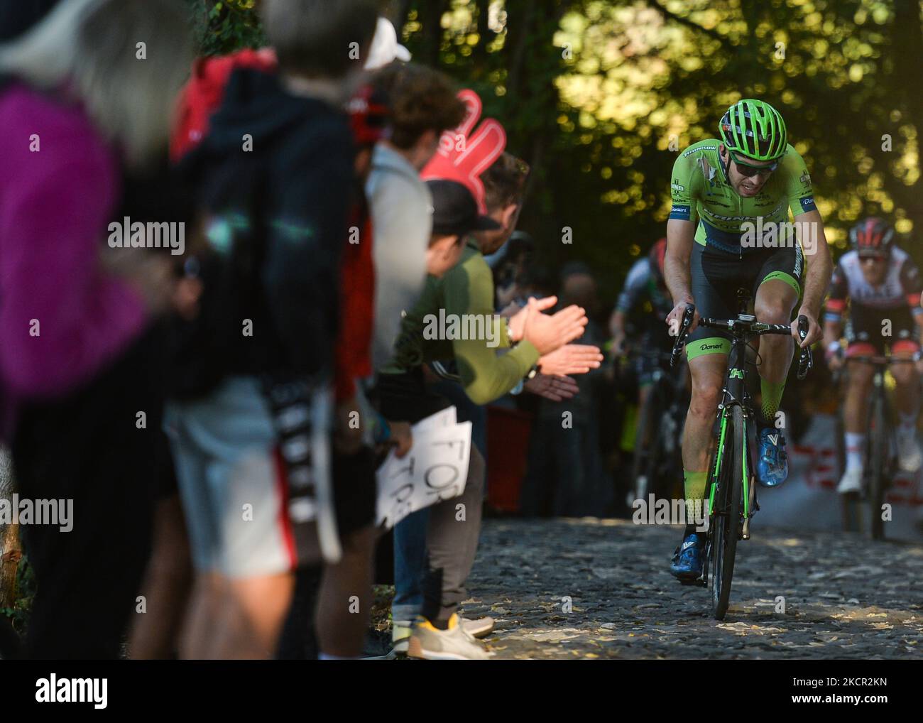 Jonas Rapp of Germany and Team Hrinkow Advarics Cycleang at the Muro della Tisa, a cycling climb located in the Province of Vicenza, during the first edition of the Veneto Classic, the 207km pro cycling race from Venezia to Bassano del Grappa, held in the Veneto region. On Sunday, October 17, 2021, in Bassano del Grappa, Veneto, Italy. (Photo by Artur Widak/NurPhoto) Stock Photo