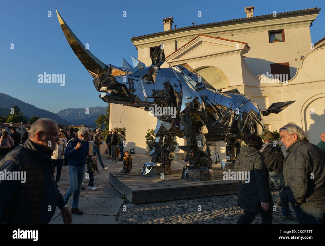 King Kong Rhino, a sculpture artwork created by famed Taiwanese artist Shih Li-jen is currently exhibited at Palazzo Sturm, an art museum in Bassano del Grappa. On Sunday, October 17, 2021, in Bassano del Grappa, Veneto, Italy. (Photo by Artur Widak/NurPhoto) Stock Photo