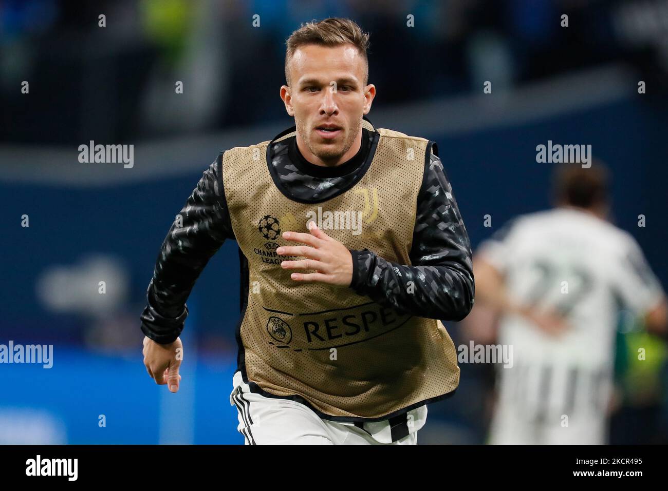 Arthur of Juventus warms-up during the UEFA Champions League Group H football match between Zenit St. Petersburg and Juventus FC on October 20, 2021 at Gazprom Arena in Saint Petersburg, Russia. (Photo by Mike Kireev/NurPhoto) Stock Photo