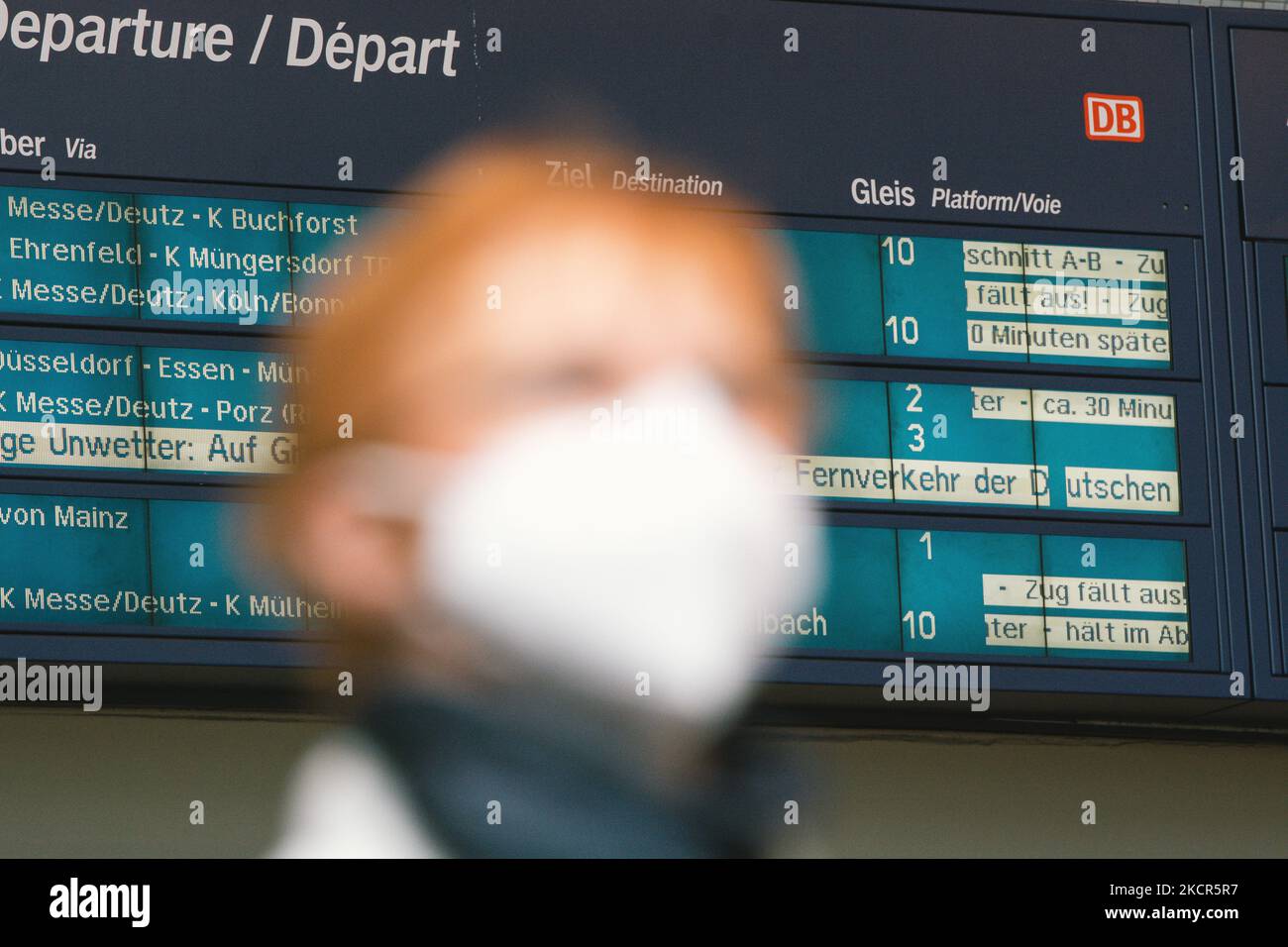 bahn information screen is seen in cologne central station as some of