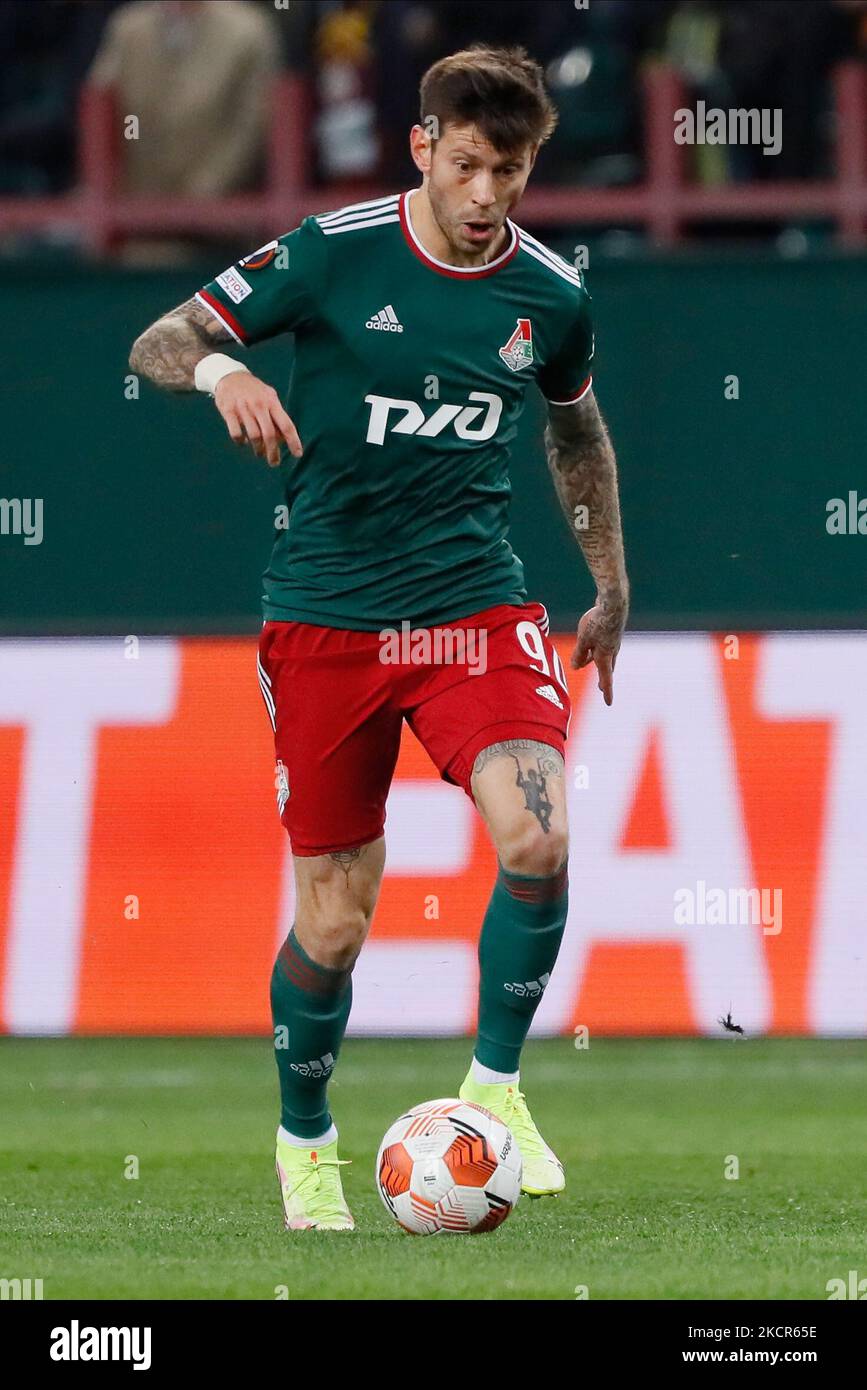 Fedor Smolov of Lokomotiv Moscow in action during the UEFA Europa League Group E football match between FC Lokomotiv Moscow and Galatasaray SK on October 21, 2021 at RZD Arena in Moscow, Russia. (Photo by Mike Kireev/NurPhoto) Stock Photo