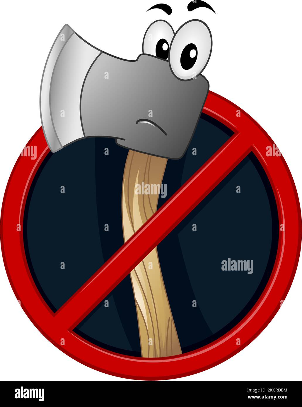 Illustration of Mascot Axe Inside a No Cutting or Chopping Wood Symbol Stock Photo