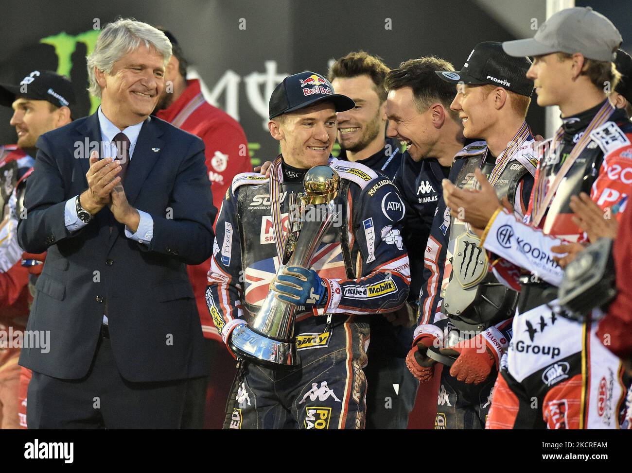 Robert Lambert of Great Britain on the rostrum after the final during ...