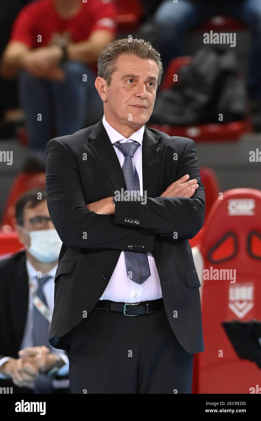 Angelo Lorenzetti (Coach of Itas Trentino) during the Volleyball Italina Supercup Men Final - Ital Trentino vs Vero Volley Monza on October 24, 2021 at the Eurosuole Forum in Civitanova Marche, Italy (Photo by Roberto Bartomeoli/LiveMedia/NurPhoto) Stock Photo