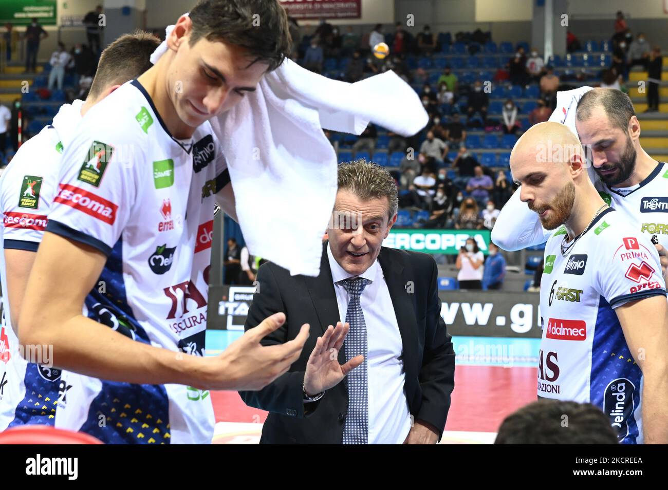 Angelo Lorenzetti (Coach of Itas Trentino) during the Volleyball Italina Supercup Men Final - Ital Trentino vs Vero Volley Monza on October 24, 2021 at the Eurosuole Forum in Civitanova Marche, Italy (Photo by Roberto Bartomeoli/LiveMedia/NurPhoto) Stock Photo