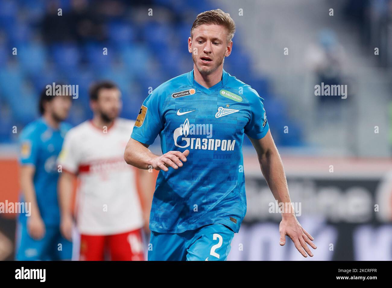 Dmitri Chistyakov of Zenit St. Petersburg during the Russian Premier League match between FC Zenit Saint Petersburg and FC Spartak Moscow on October 24, 2021 at Gazprom Arena in Saint Petersburg, Russia. (Photo by Mike Kireev/NurPhoto) Stock Photo