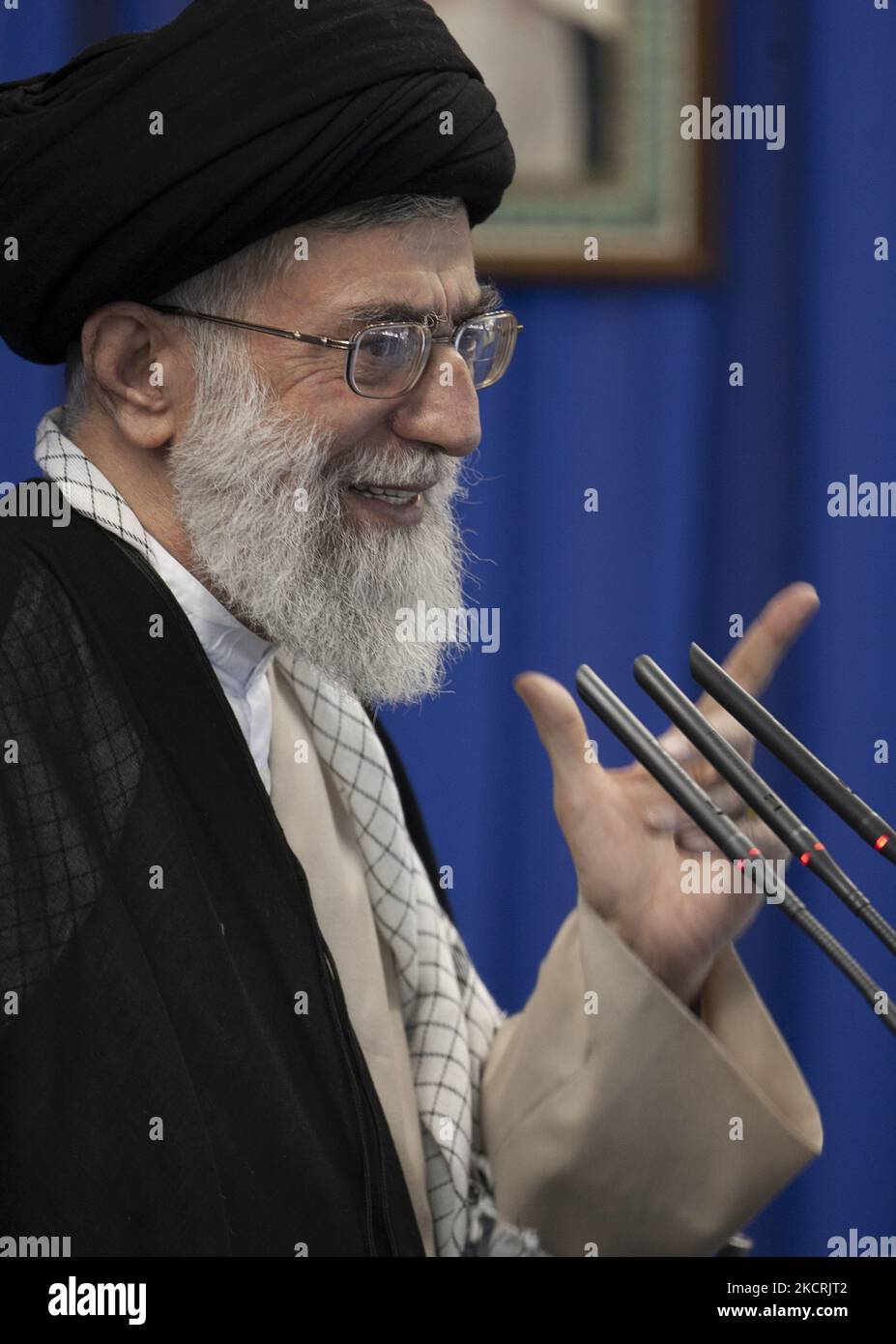 Khamenei Smiling Iran's Supreme Leader Ayatollah Ali Khamenei gestures while speaking ...