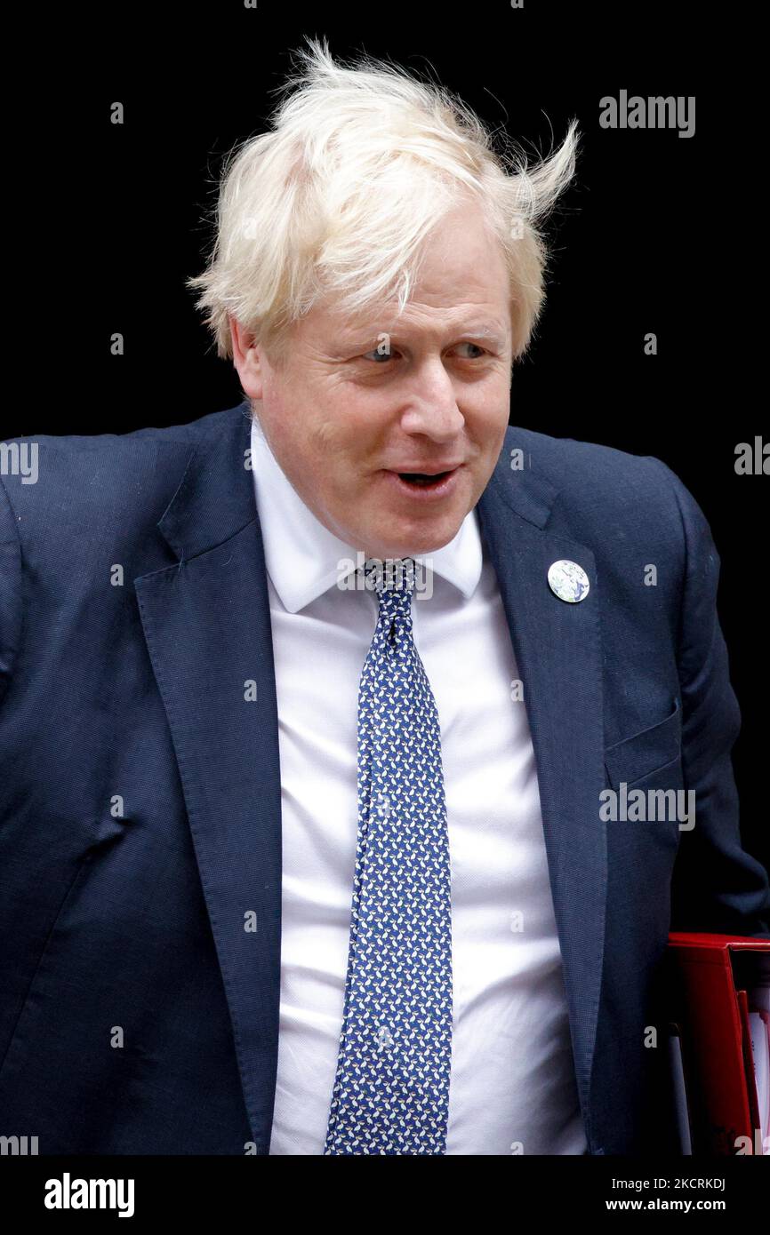 British Prime Minister Boris Johnson leaves 10 Downing Street for his weekly Prime Minister's Questions (PMQs) appearance in the House of Commons in London, England, on October 27, 2021. (Photo by David Cliff/NurPhoto) Stock Photo