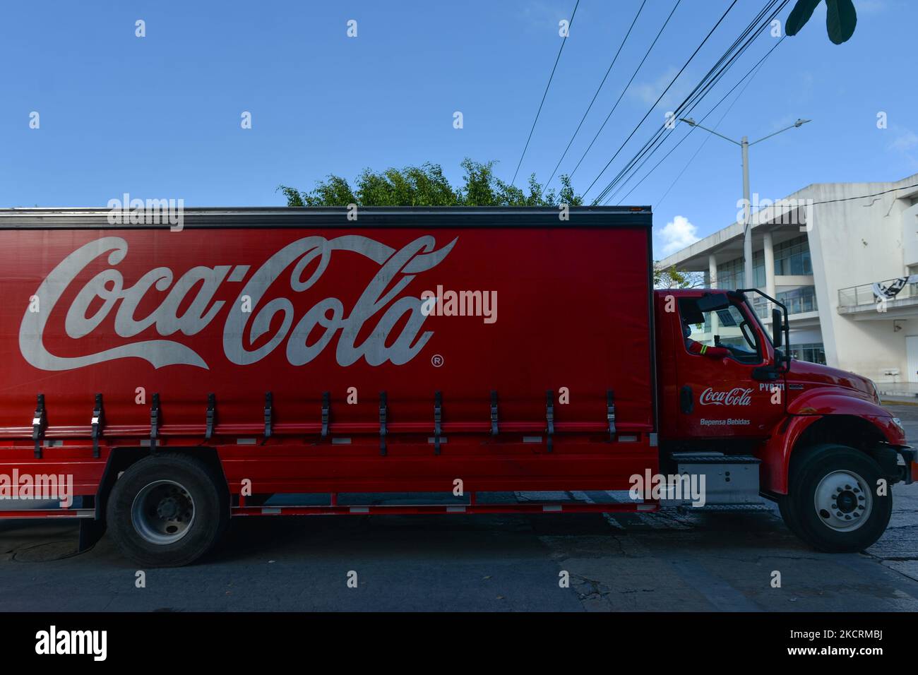 Coca-Cola truck seen in the center of Playa Del Carmen. On Wednesday, 27 October 2021, in Playa Del Carmen, Quintana Roo, Mexico. (Photo by Artur Widak/NurPhoto) Stock Photo