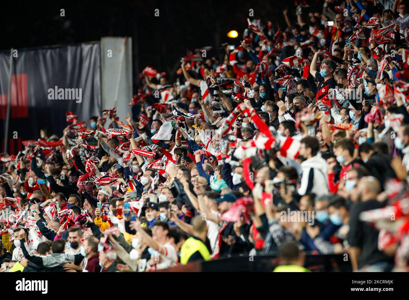 suporters during the La Liga match between Rayo Vallecano and FC Barcelona at Estadio de Vallecas in Madrid. (Photo by DAX Images/NurPhoto) Stock Photo