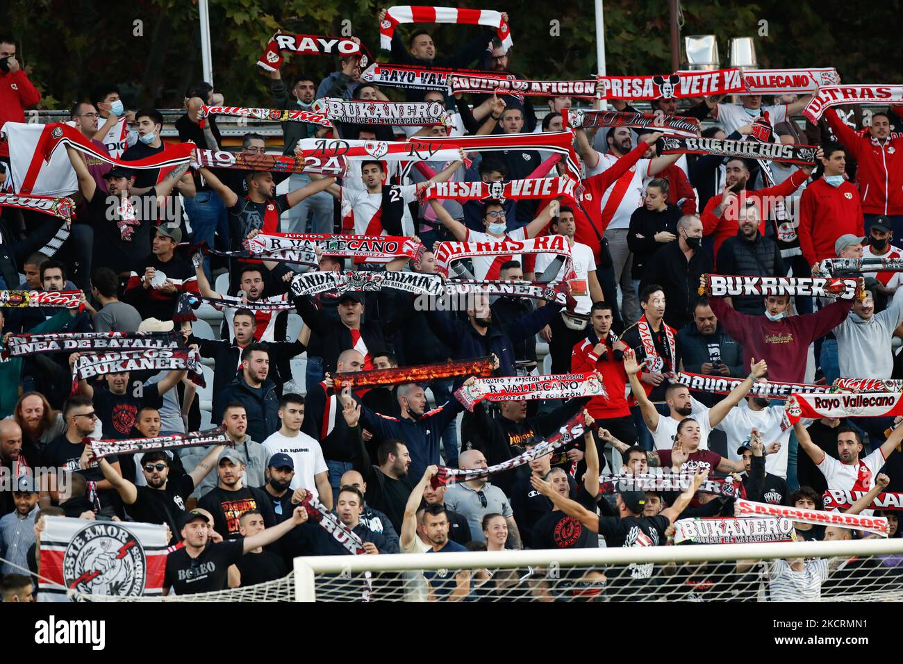 suporters during the La Liga match between Rayo Vallecano and FC Barcelona at Estadio de Vallecas in Madrid. (Photo by DAX Images/NurPhoto) Stock Photo