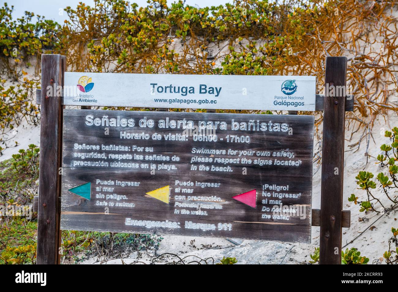 Swimmers safety signals, Tortuga Bay, October, Santa Cruz, Galapagos Islands Stock Photo