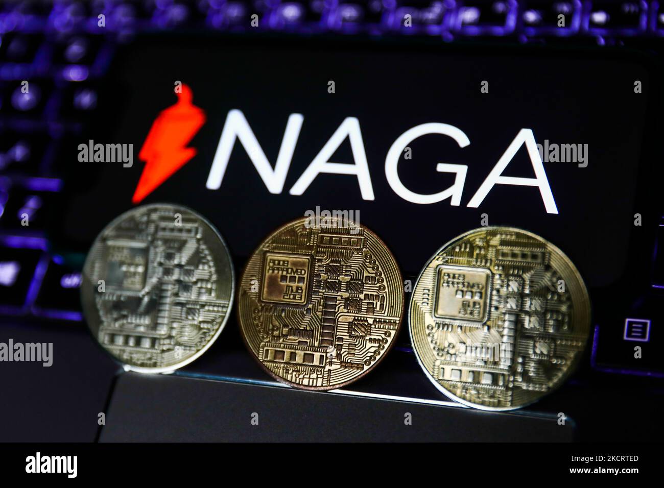Representation of cryptocurrency and Naga logo displayed on a phone screen  are seen in this illustration photo taken in Krakow, Poland on October 30,  2021. (Photo by Jakub Porzycki/NurPhoto Stock Photo - Alamy