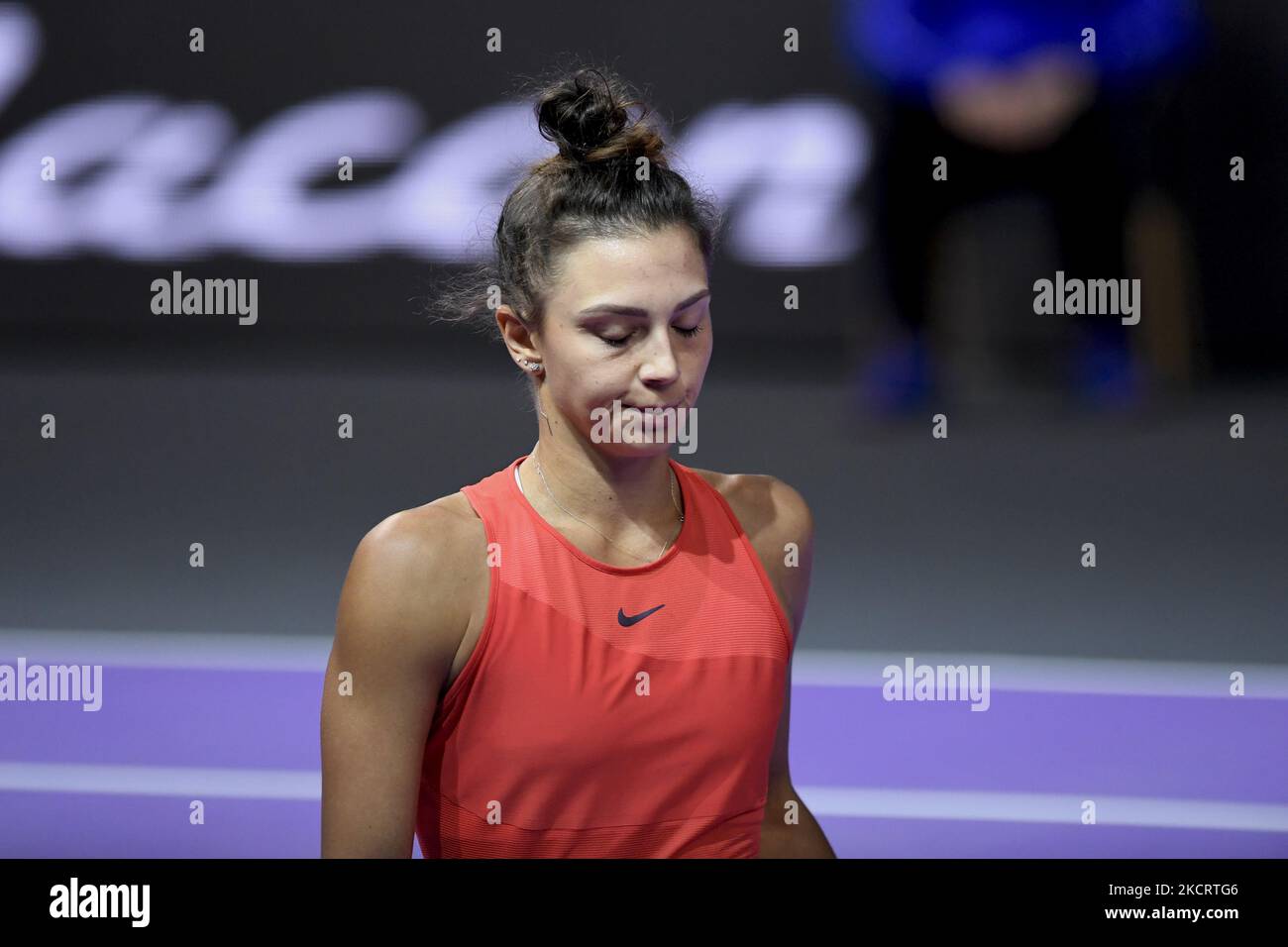 Portrait of Jaqueline Cristian in action during her match against Simona Halep in quarterfinals of Transylvania Open: WTA 250 Tour held in BT Arena Cluj-Napoca, 29 October 2021 (Photo by Flaviu Buboi/NurPhoto) Stock Photo