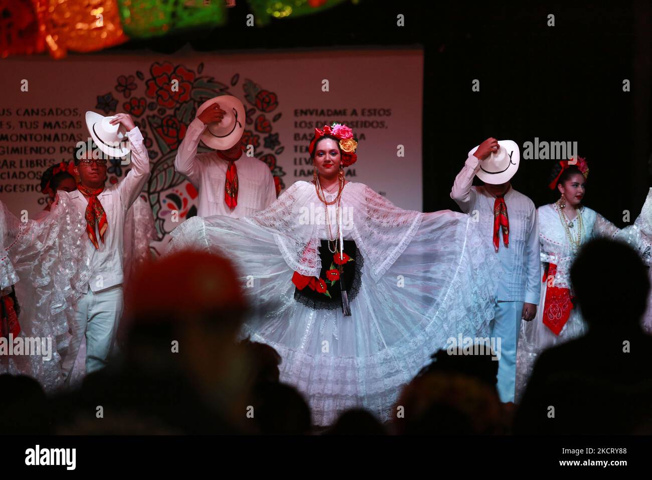 Dancers perform at the Dia De Los Muertos Festival in Houston, Texas on