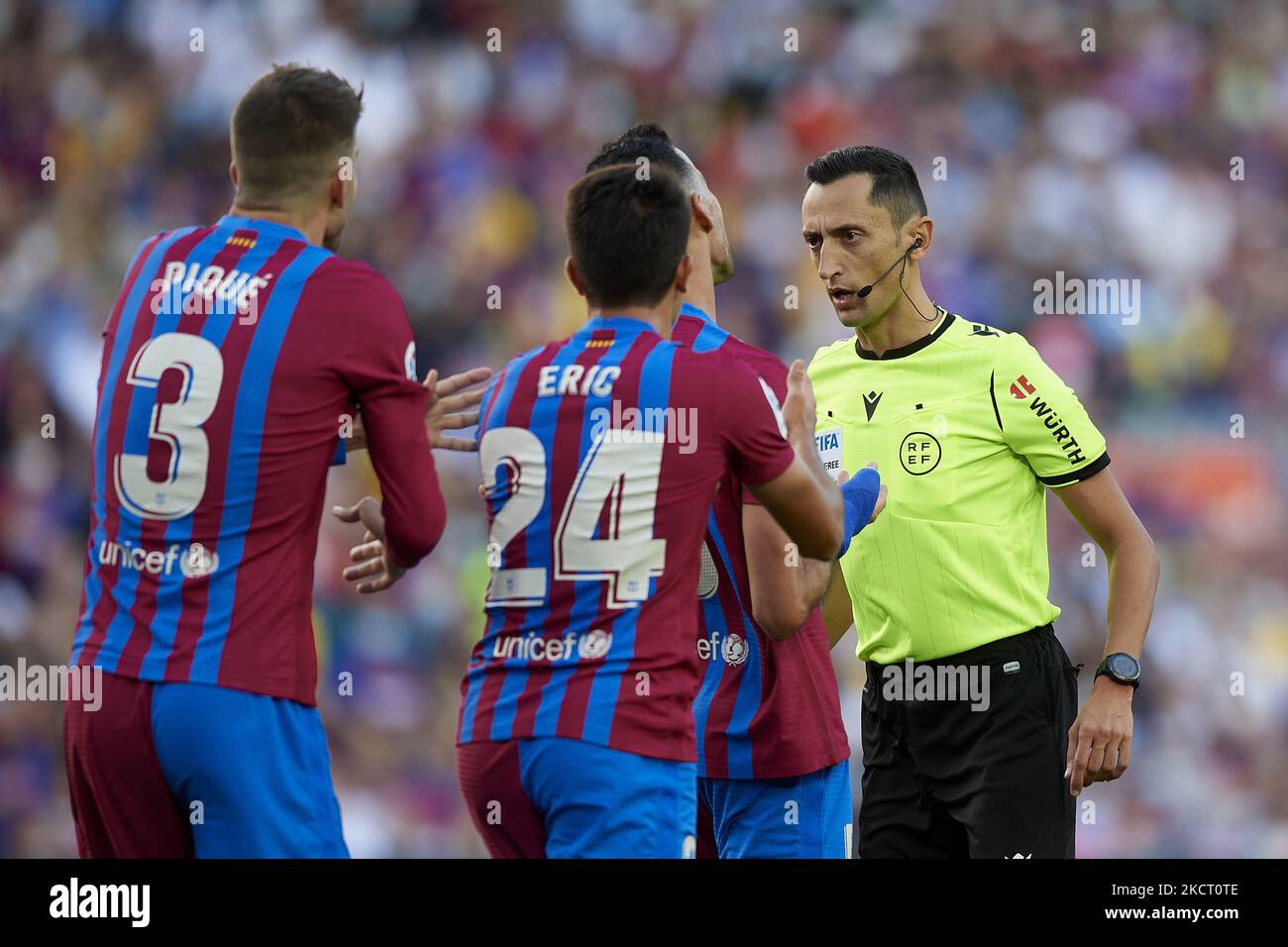 Barcelona players protest to referee Jose Maria Sanchez Martinez during ...