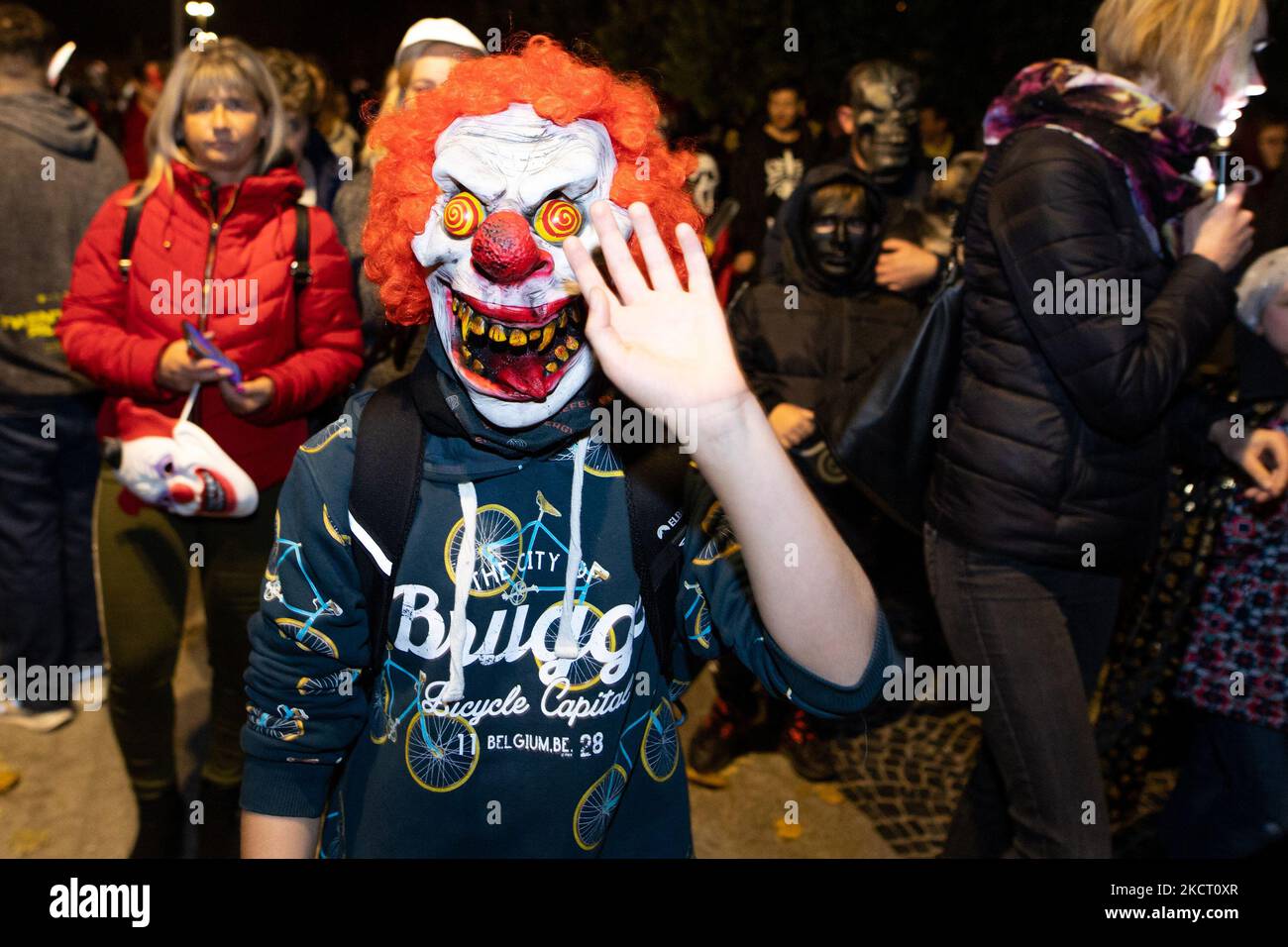 People celebrate Halloween in Wroclaw, Poland, on October 31, 2021