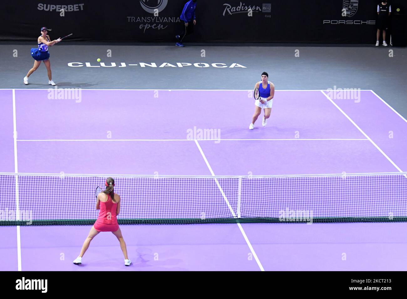 Ekaterine Gorgodze and Lesley Pattinama Kerkhove during the doubles finals of Transylvania Open: WTA 250 Tour held in Cluj-Napoca, Romania 31 October 2021 (Photo by Flaviu Buboi/NurPhoto) Stock Photo