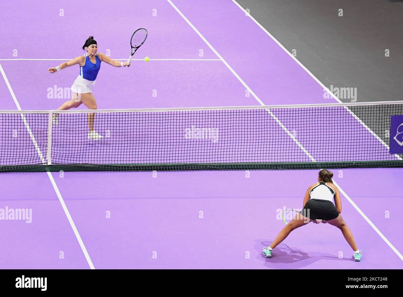 Ekaterine Gorgodze and Lesley Pattinama Kerkhove during the doubles finals of Transylvania Open: WTA 250 Tour held in Cluj-Napoca, Romania 31 October 2021 (Photo by Flaviu Buboi/NurPhoto) Stock Photo