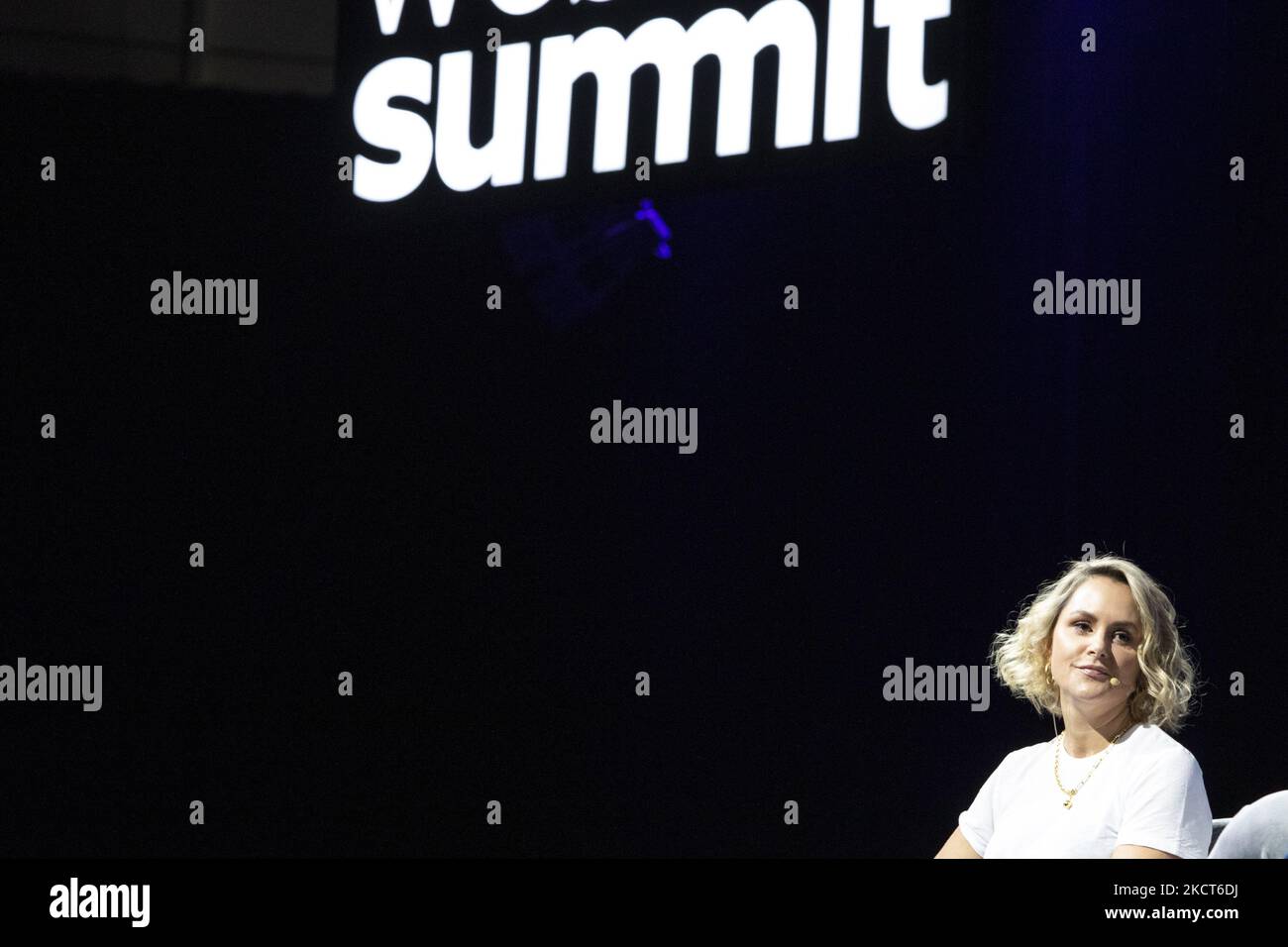 Director of influencer at Condé Nast Anna Anderson, CEO of NYCE Philip Michael, George Slefo speaks during third day of Web Summit 2021 in Lisbon, Portugal on November 3, 2021. (Photo by Rita Franca/NurPhoto) Stock Photo