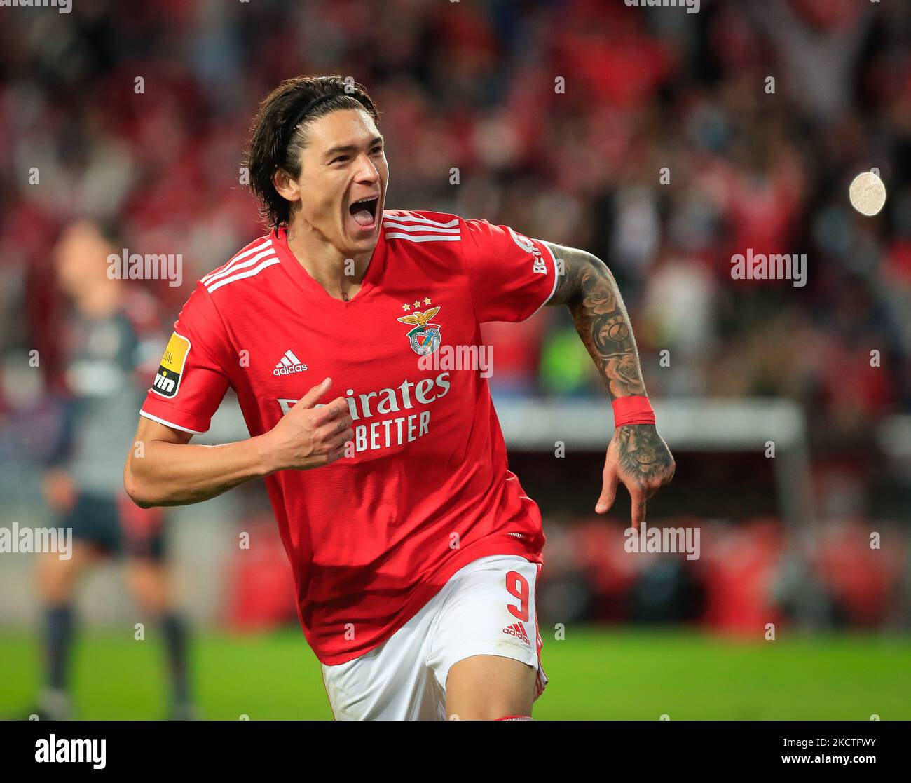 Darwin Nunez of SL Benfica celebrate after scoring a goal during the Liga Bwin match between SL Benfica and SC Braga at Estadio da Luz on November 7, 2021 in Lisbon, Portugal. (Photo by Paulo Nascimento/NurPhoto) Stock Photo