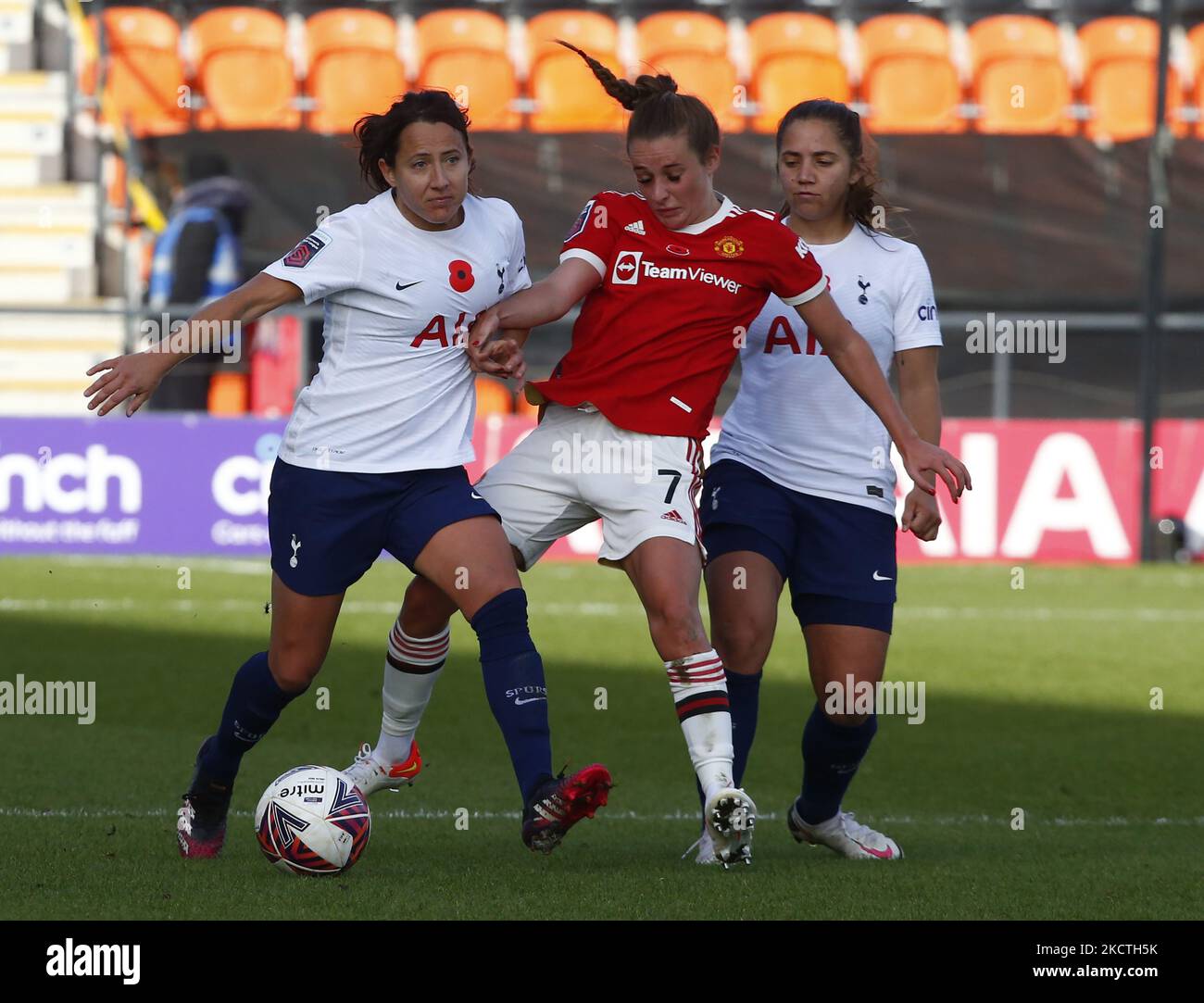 L-R Maeva Clemaron of Tottenham Hotspur Women and Ella Toone of Manchester United Women during Barclays FA Women's Super League between Tottenham Hotspur and Manchester United at The Hive, Barnet , UK on 07th November 2021 (Photo by Action Foto Sport/NurPhoto) Stock Photo