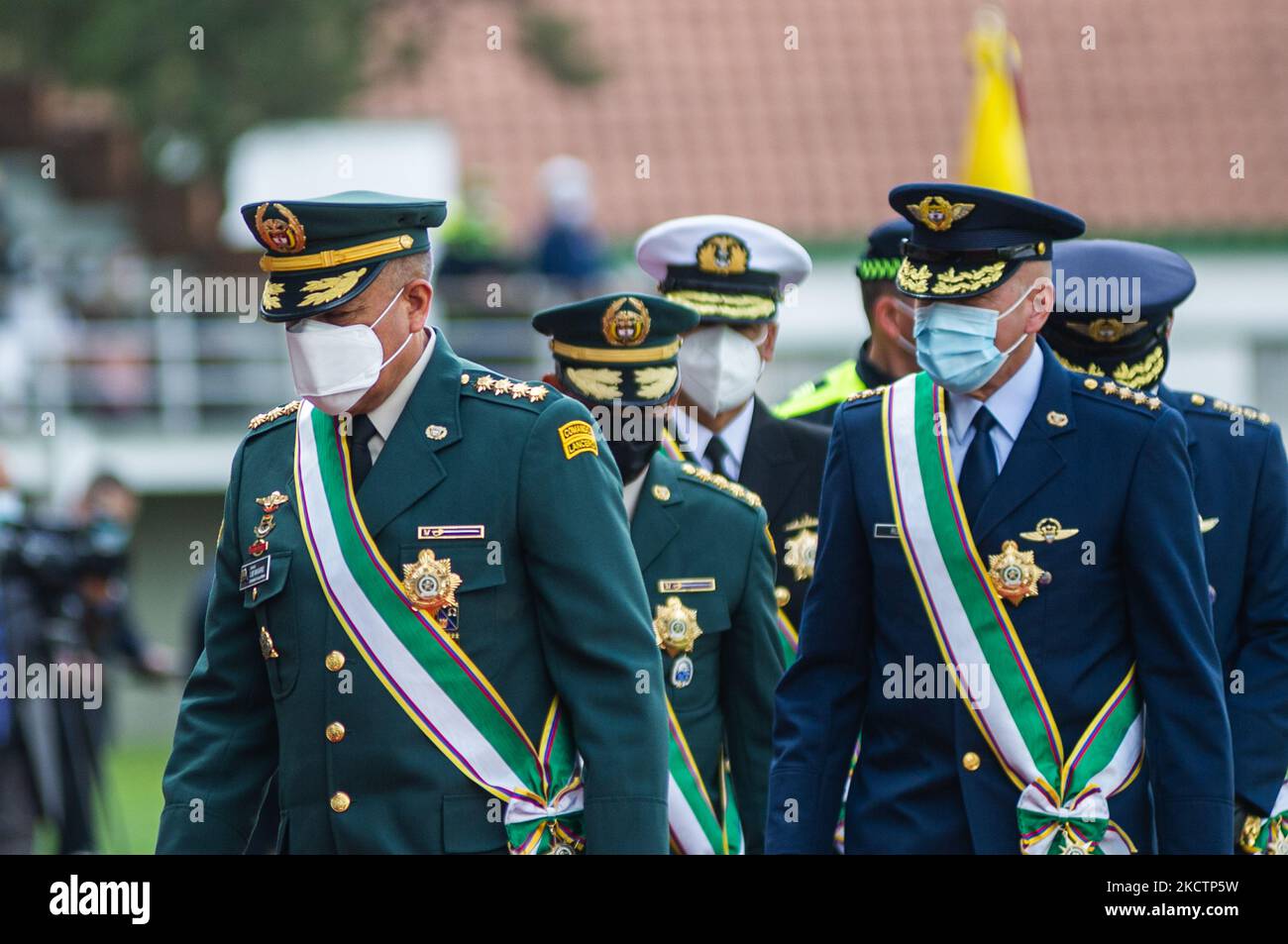 General of the Military Forces of Colombia Luis Fernando Navarro during an event were Colombia's president Ivan Duque Marquez and Colombia's Minister of Defense Diego Molano in conmmemoration of the 130 anniversary of Colombia's National Police and the promotion to officers to more than a 100 police members, in Bogota, Colombia on November 11, 2021. (Photo by Sebastian Barros/NurPhoto) Stock Photo